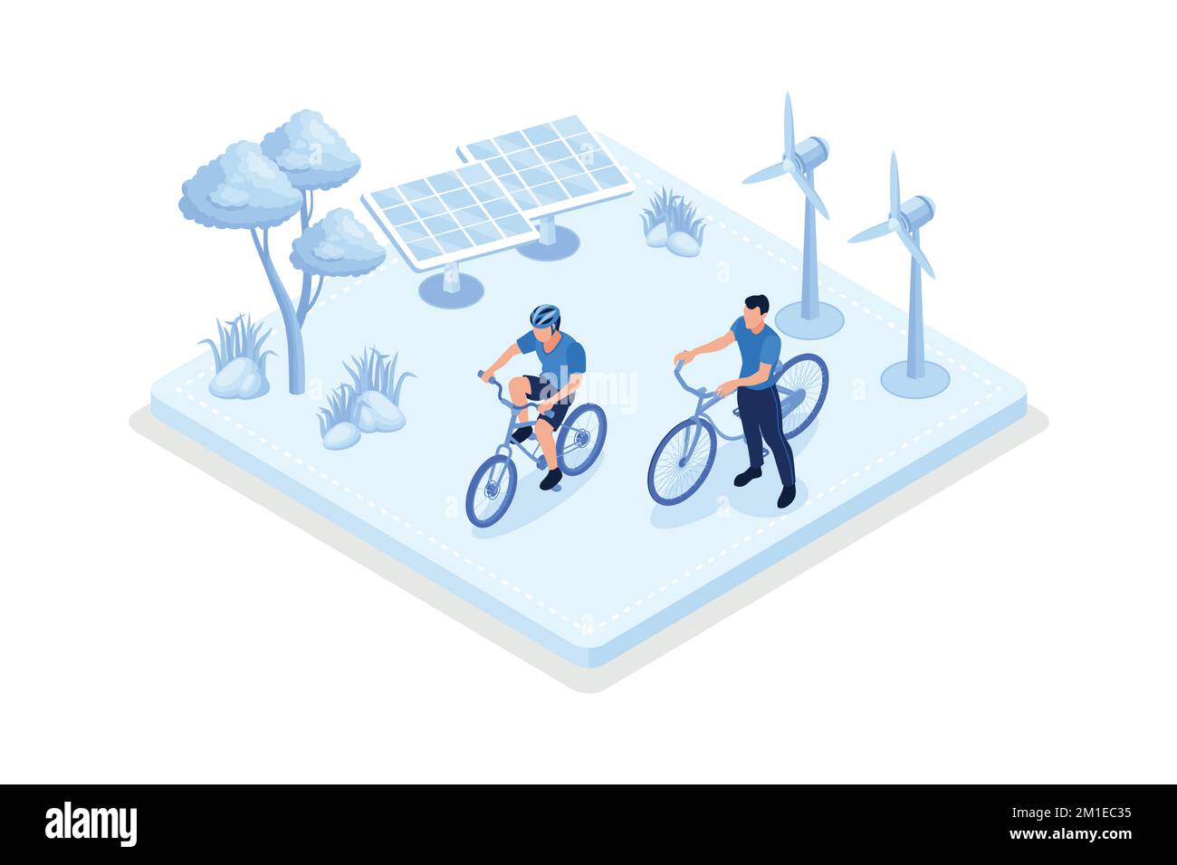 Sustainable transportation, e-bike in modern city, isometric vector modern illustration Stock Vector