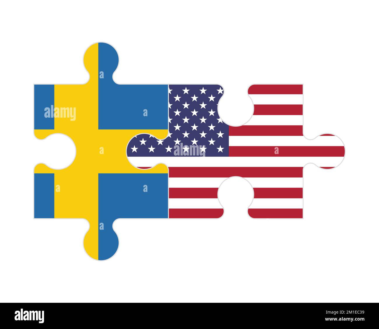 Connected puzzle of flags of Sweden and America, vector Stock Vector