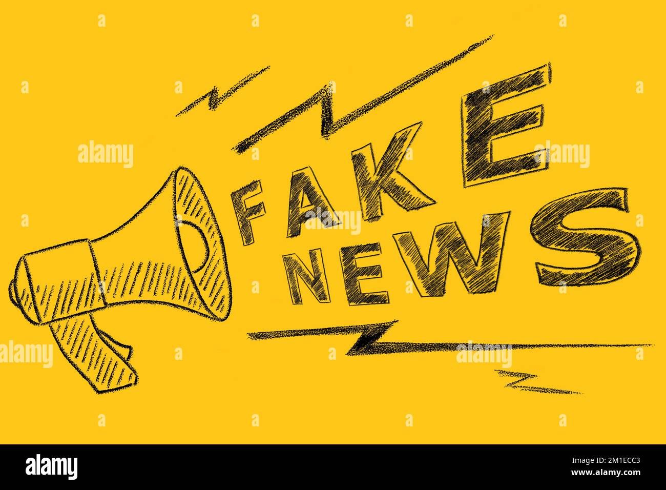 Megaphone with the text FAKE NEWS drawn on yellow. Hand drawn ...