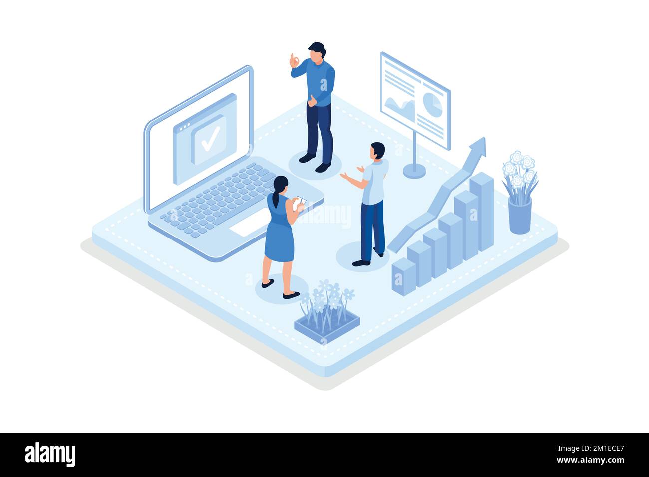 Business, Characters analyzing marketing data, isometric vector modern illustration Stock Vector