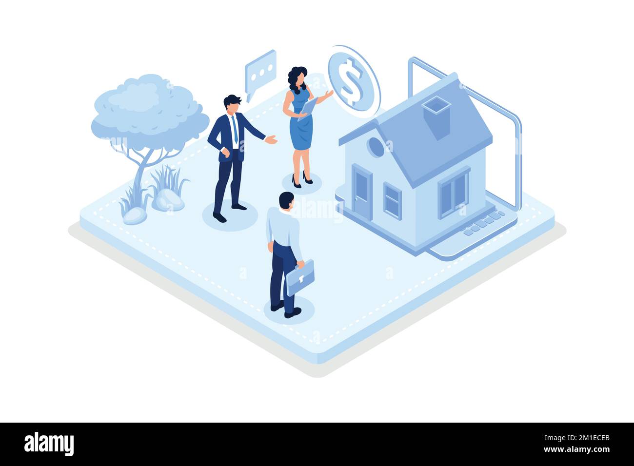 Mortgage process, Characters getting bank approval, isometric vector modern illustration Stock Vector