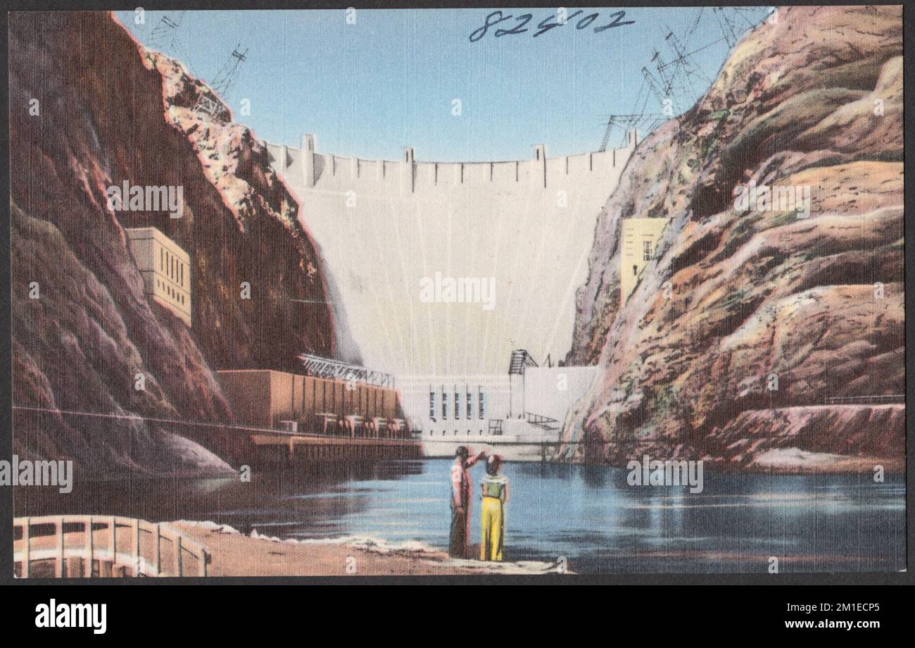 Hoover Dam, Nevada-Arizona , Dams, Lakes &amp; ponds, Tichnor Brothers ...