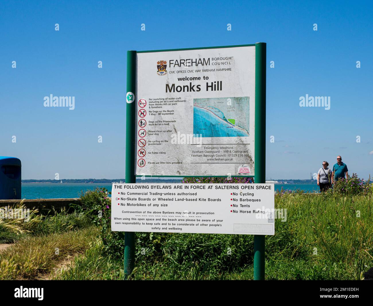 Council sign displaying rules and byelaws at Monks Hill beach, Lee-on-the-Solent, Hampshire, UK Stock Photo