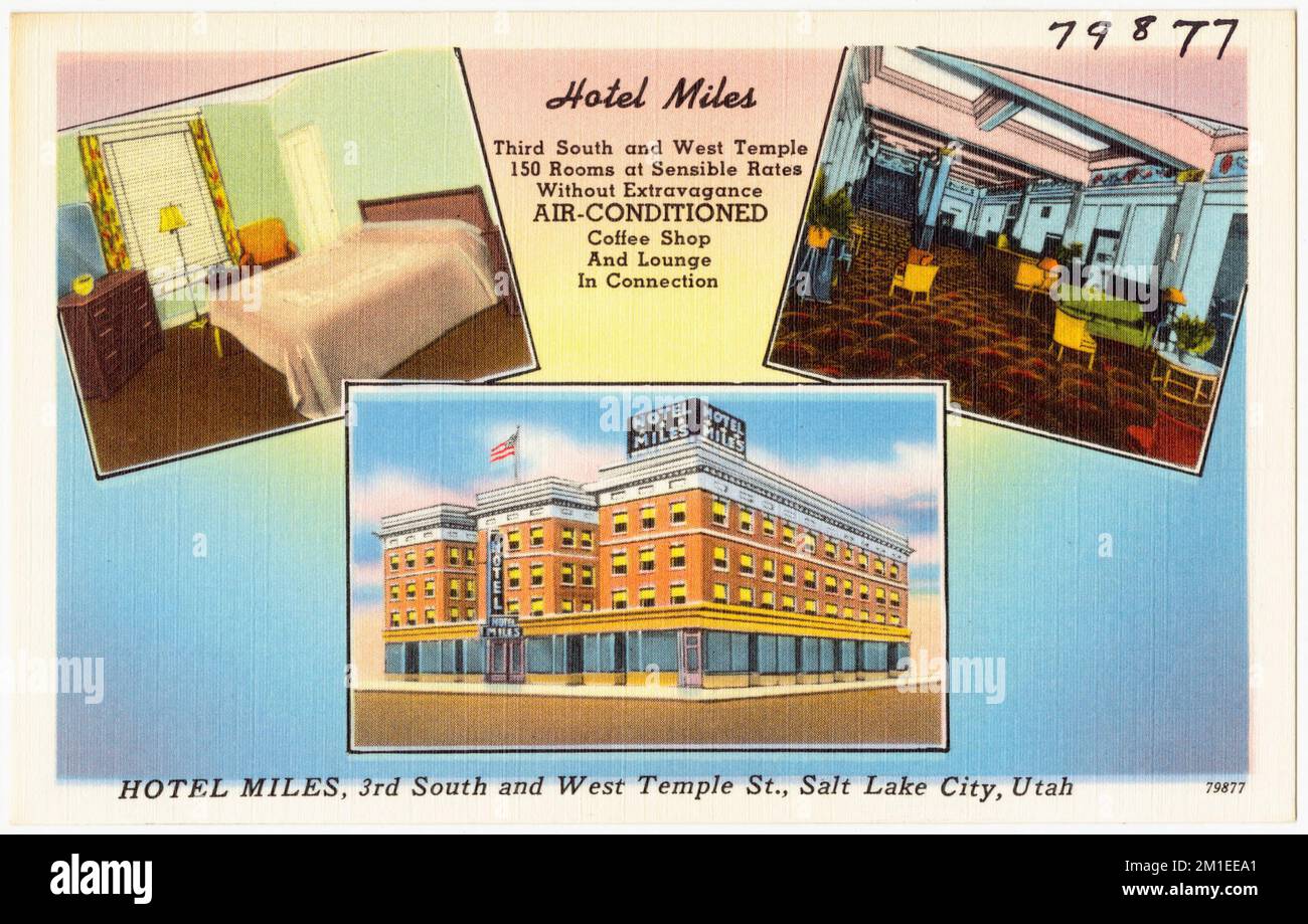 Hotel Miles, 3rd South and West Temple St., Salt Lake City, Utah , Hotels, Tichnor Brothers Collection, postcards of the United States Stock Photo