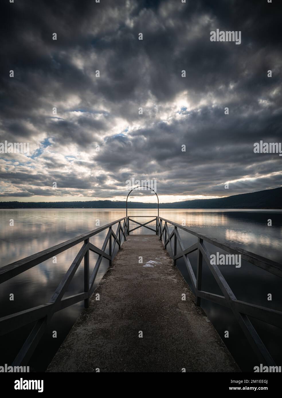 bridge view on the Vico's lake in Italy Stock Photo