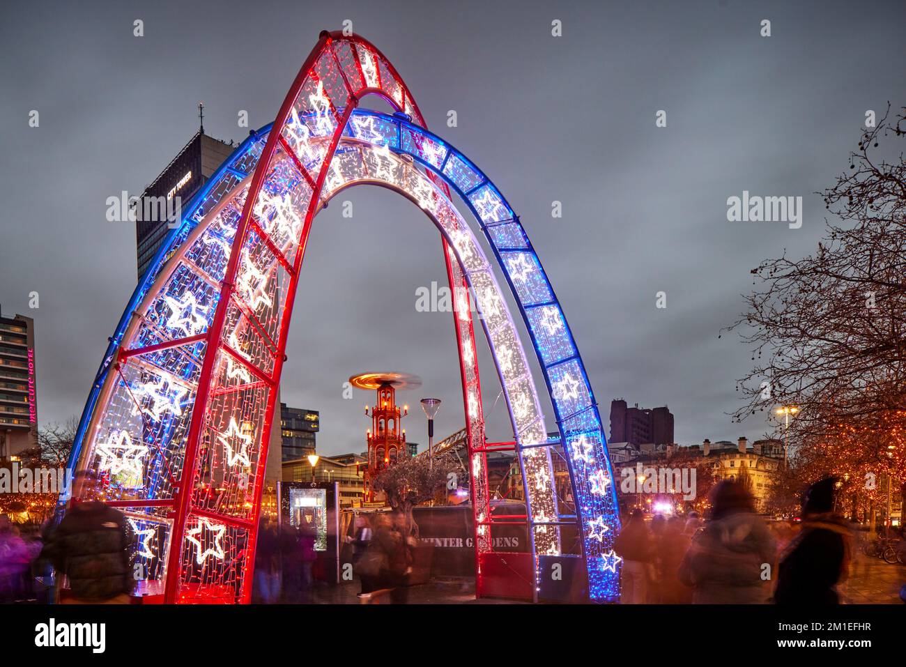 Manchester Christmas lights and markets 2022 in Piccadilly gardens Manchester city centre Stock Photo