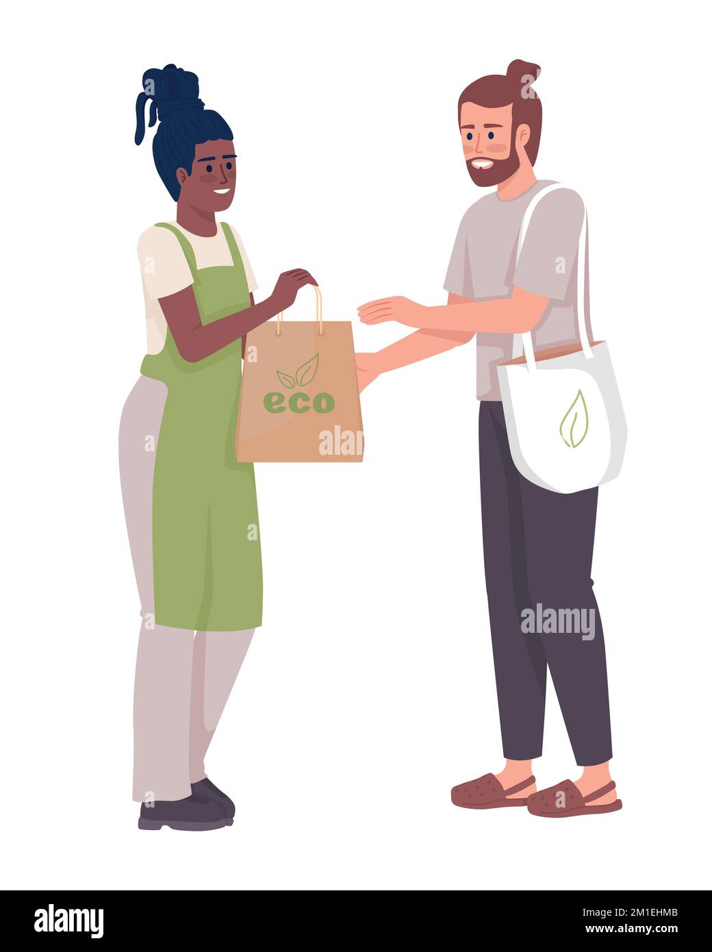 Eco shopping semi flat color vector characters Stock Vector