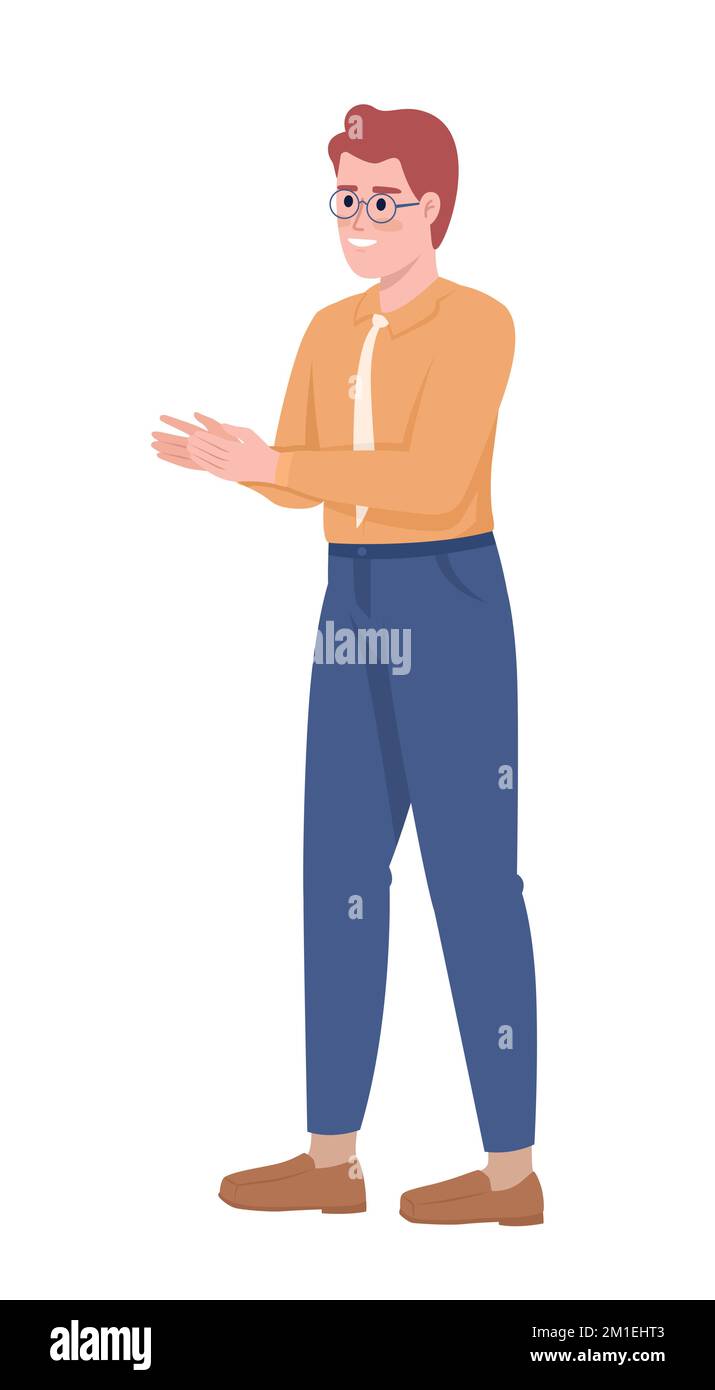 Smiling employee clapping hands semi flat color vector character Stock Vector