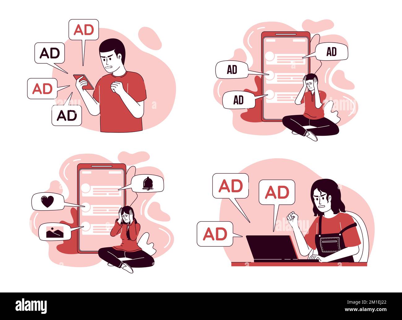 Social media 2D vector isolated linear illustrations set Stock Vector