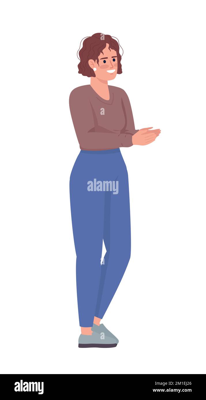 Happy lady clapping hands semi flat color vector character Stock Vector