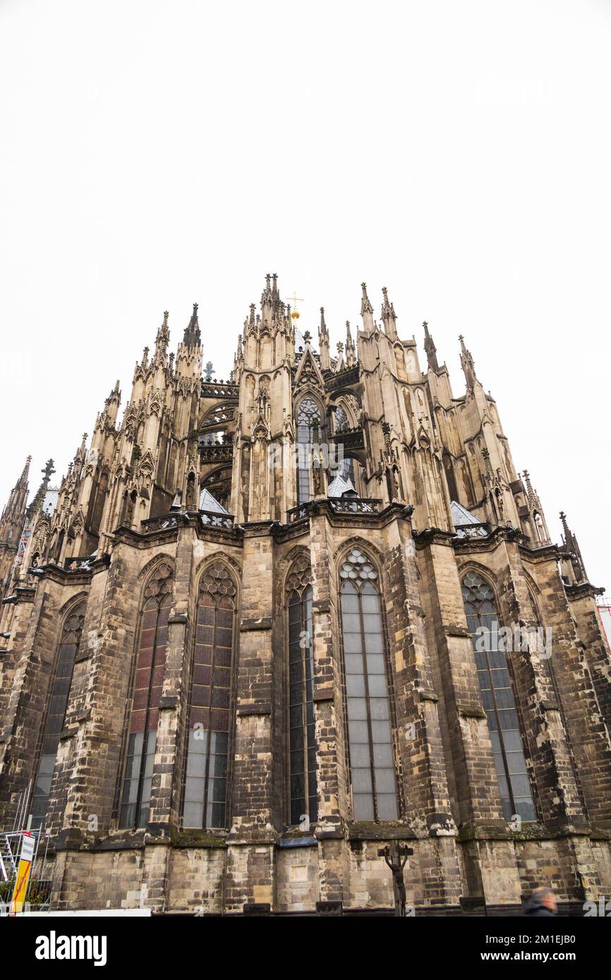 Koln Cologne cathedral against white sky. Dom, Germany Stock Photo