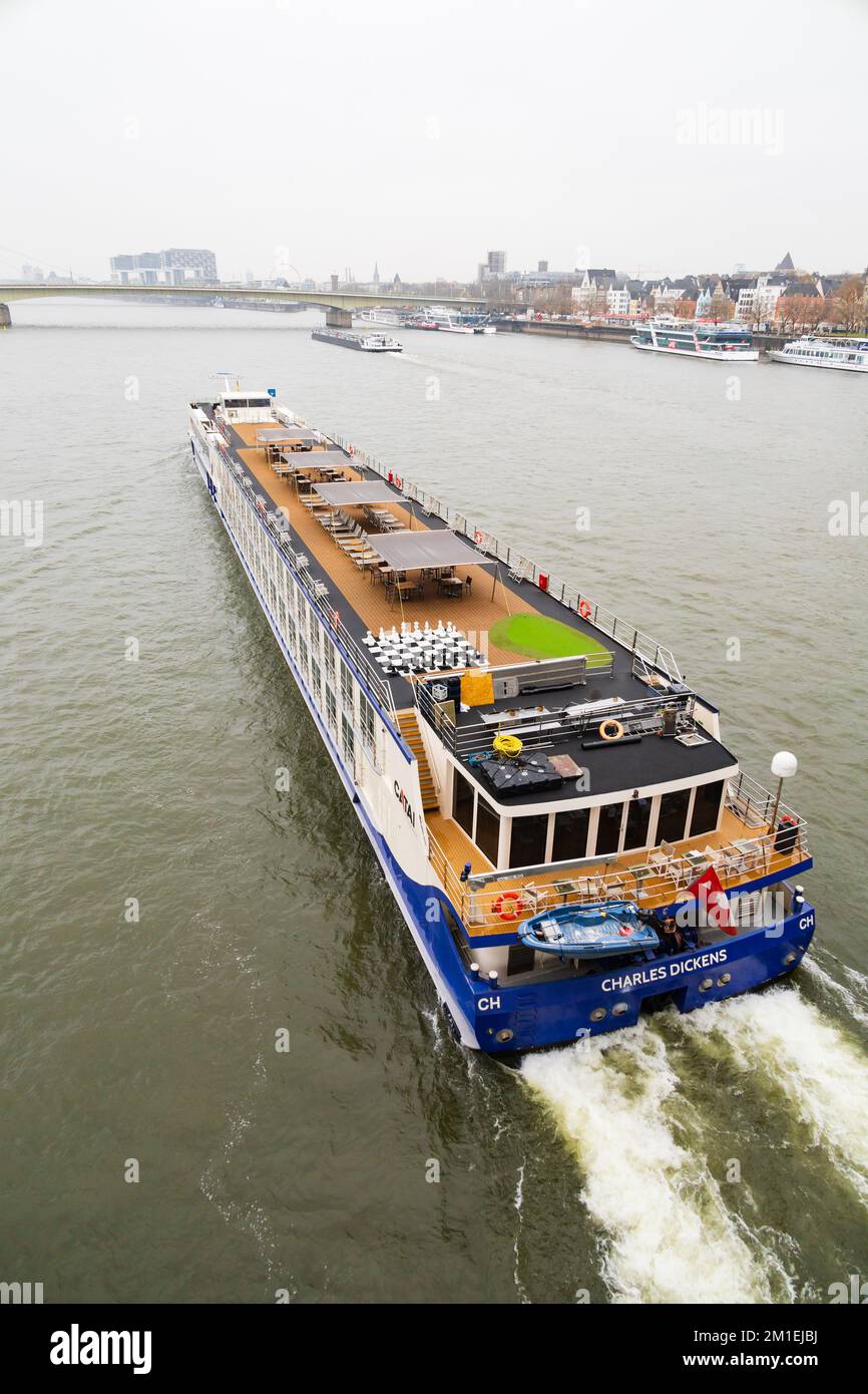 river Rhine tourist cruise ship, Charles Dickens, Koln Cologne Germany Stock Photo