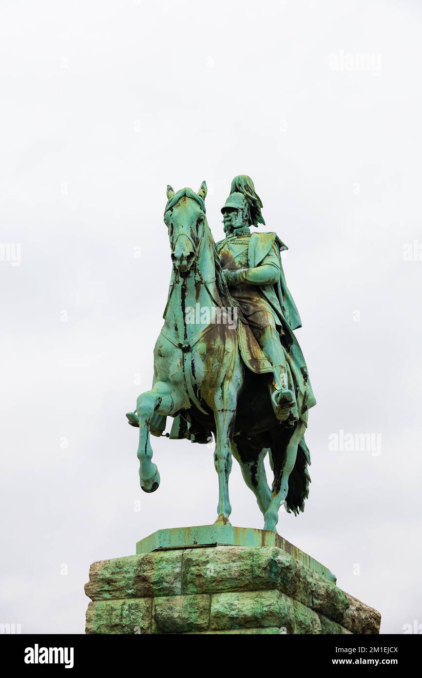 Equestrian bronze statue of king Konig Wilhelm Friedrich Ludwig, Emperor, Kaiser. Hohenzollernbruke, Koln Cologne Germany Stock Photo