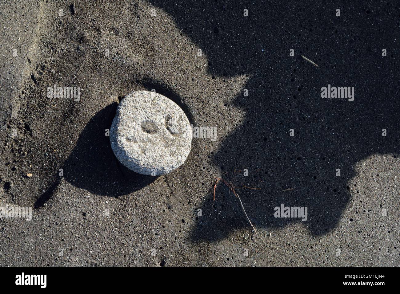White rock on black beach sand, Survada beach, Valsad, Gujarat, India, Asia Stock Photo