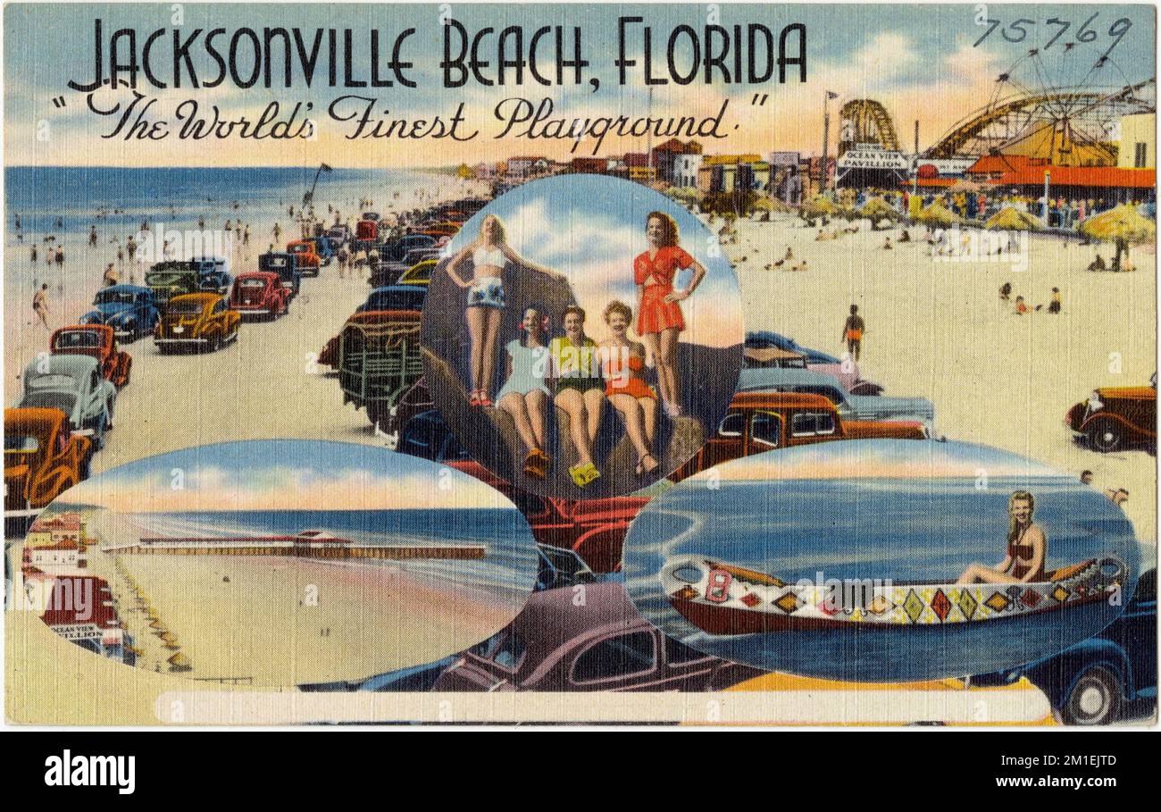 Jacksonville Beach, Florida, 'The world's finest playground' , Beaches, Tichnor Brothers Collection, postcards of the United States Stock Photo