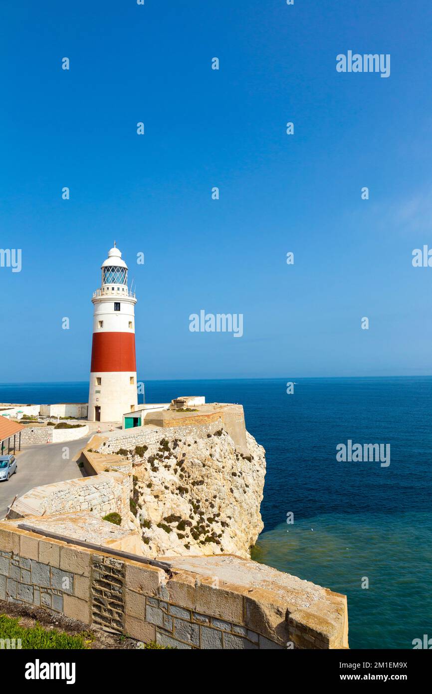 Europa Point lighthouse built by Sir Alexander Woodford in mid-19th century in Gibraltar Stock Photo