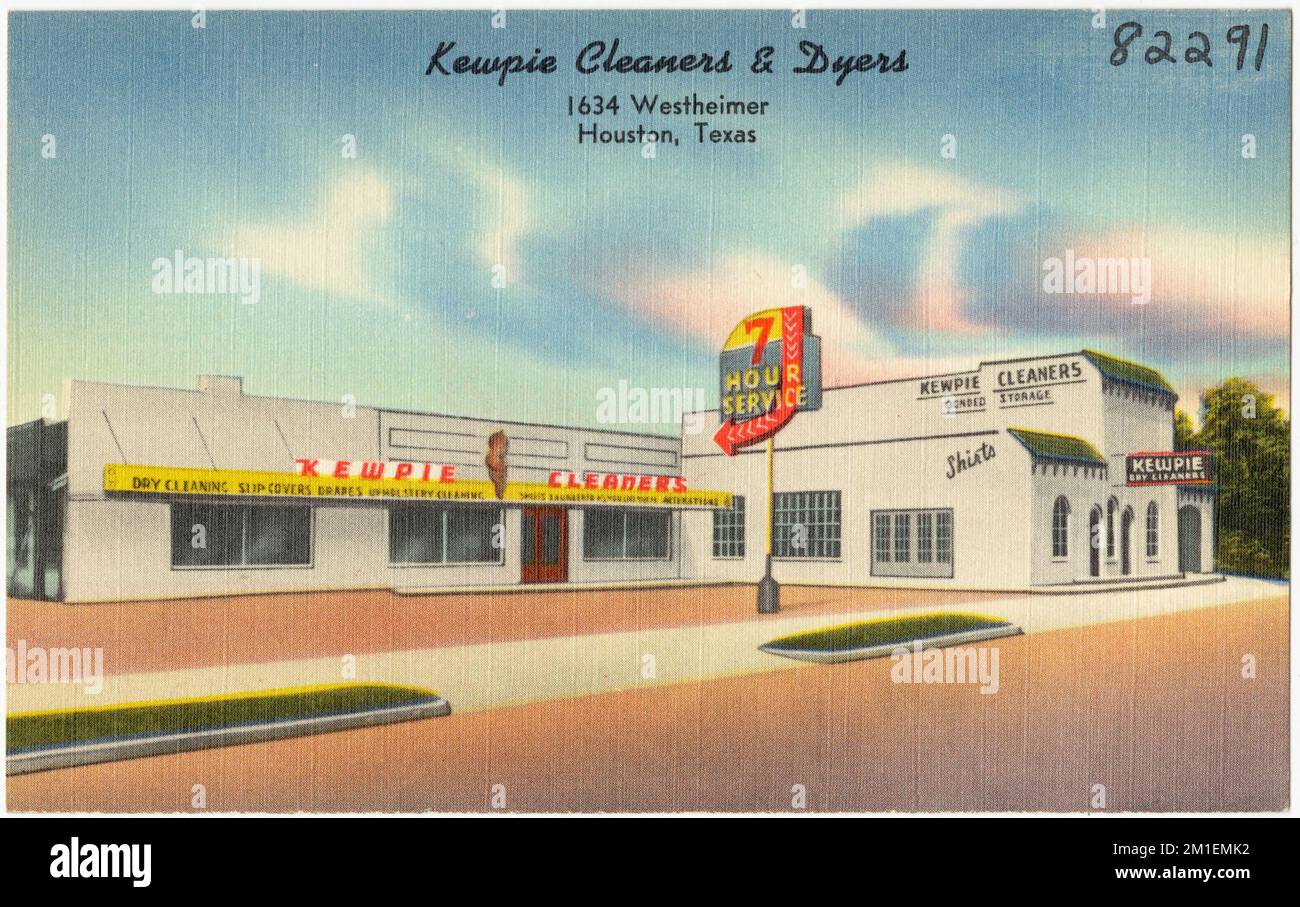 Kewpie Cleaners & Dyers, 1634 Westheimer, Houston, Texas , Commercial facilities, Tichnor Brothers Collection, postcards of the United States Stock Photo