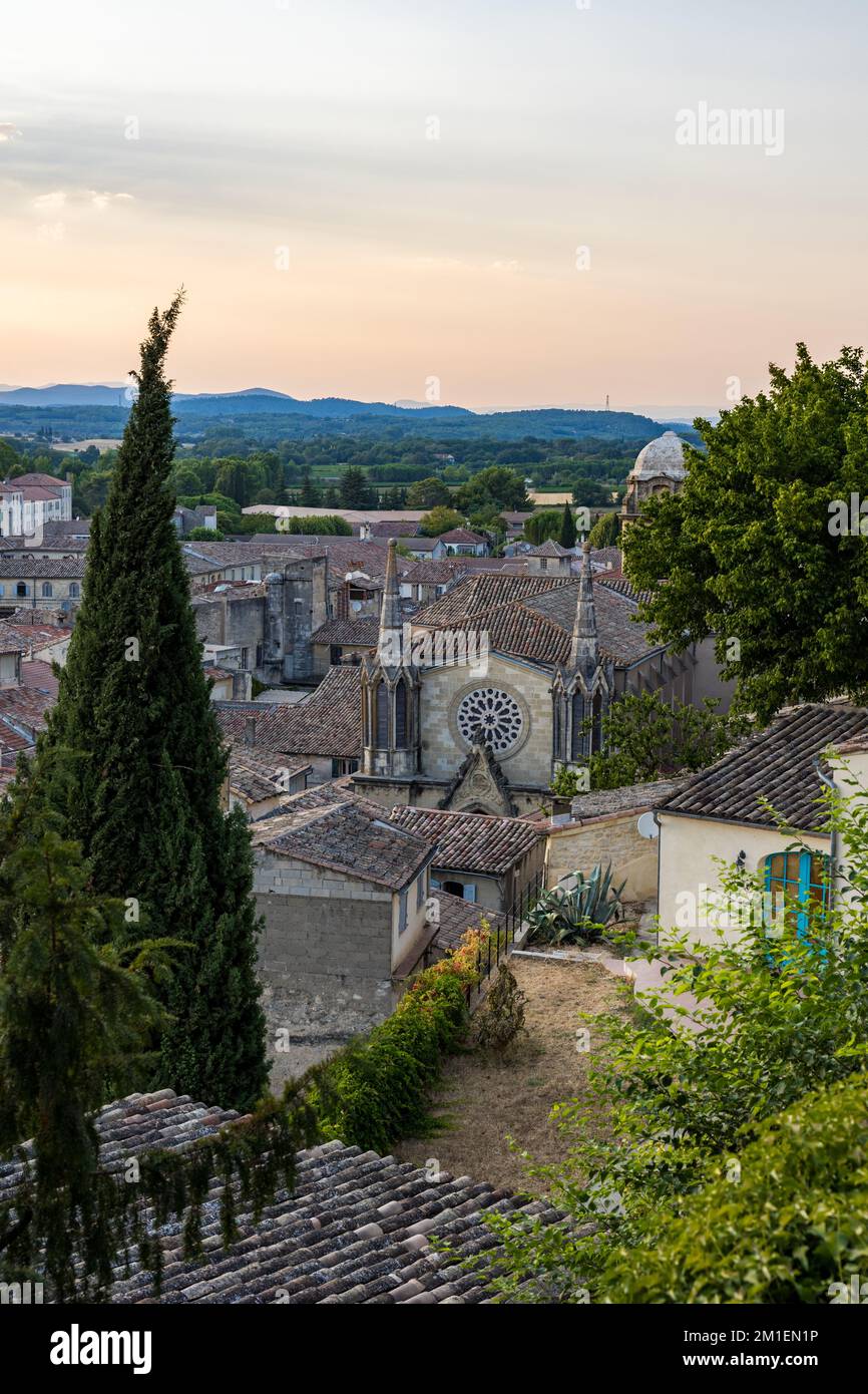 Sunset on the historical center of Sommières Stock Photo