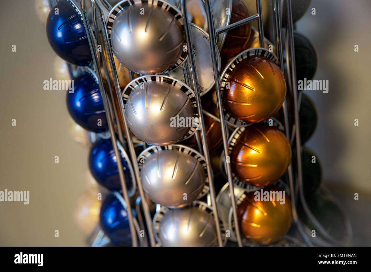 Colorful aluminum capsules of capsule coffee maker Stock Photo - Alamy