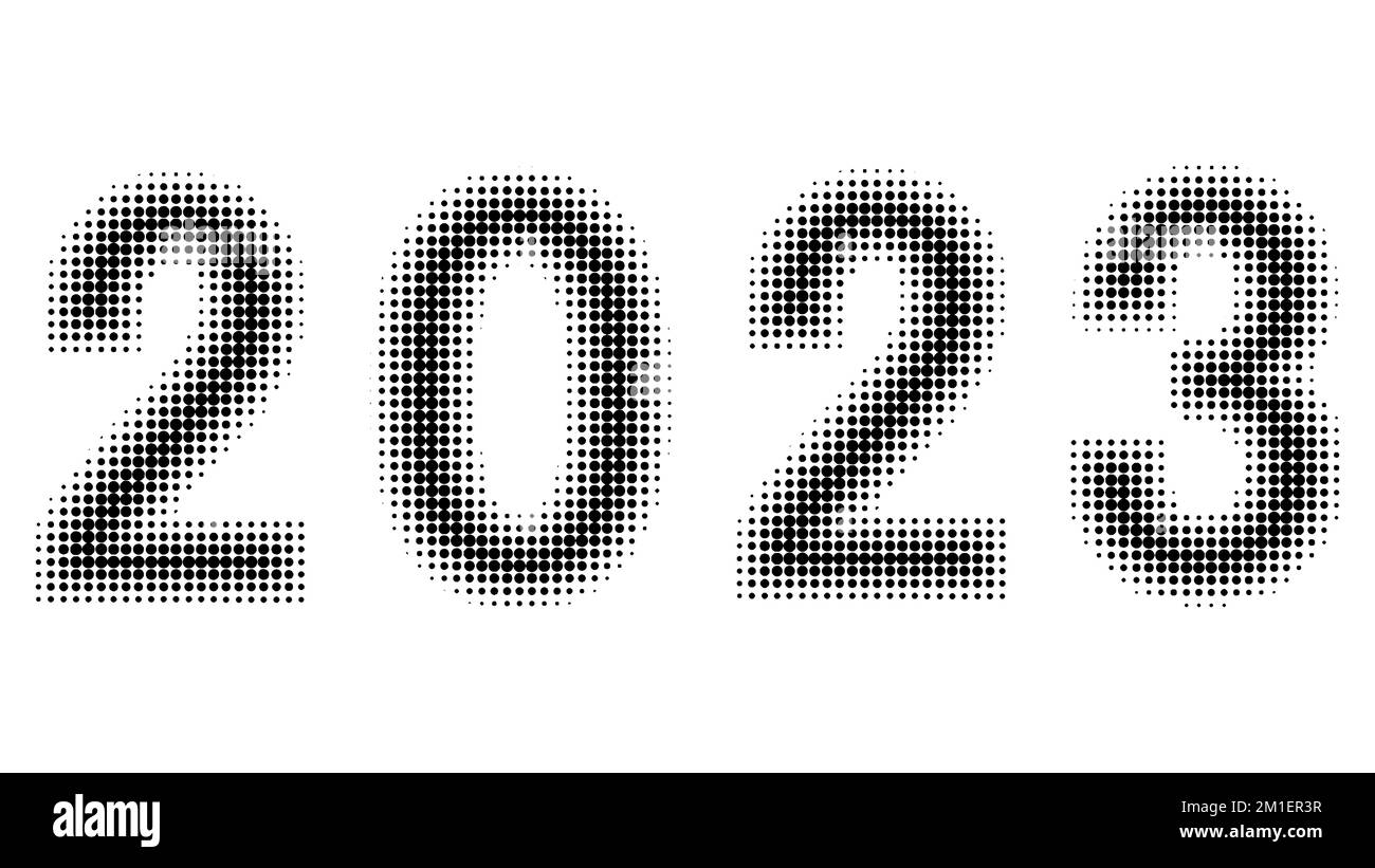 2023 new year figures fog date halftone style dotted font Stock Vector