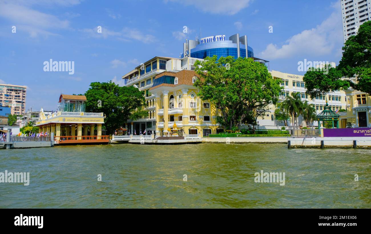 Buildings of Marine Department by Chaophraya River, Bangkok, Thailand Stock Photo