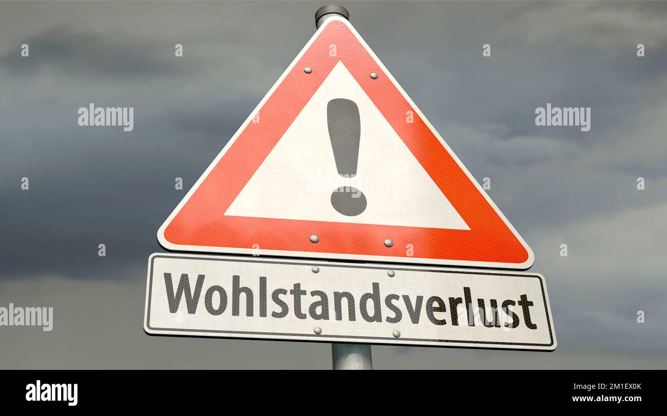Warning sign with the German word Wohlstandsverlust (loss of wealth) Stock Photo