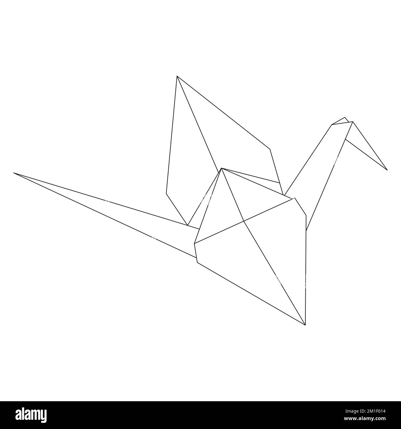 Origami crane vector outline illustration icon isolated on white