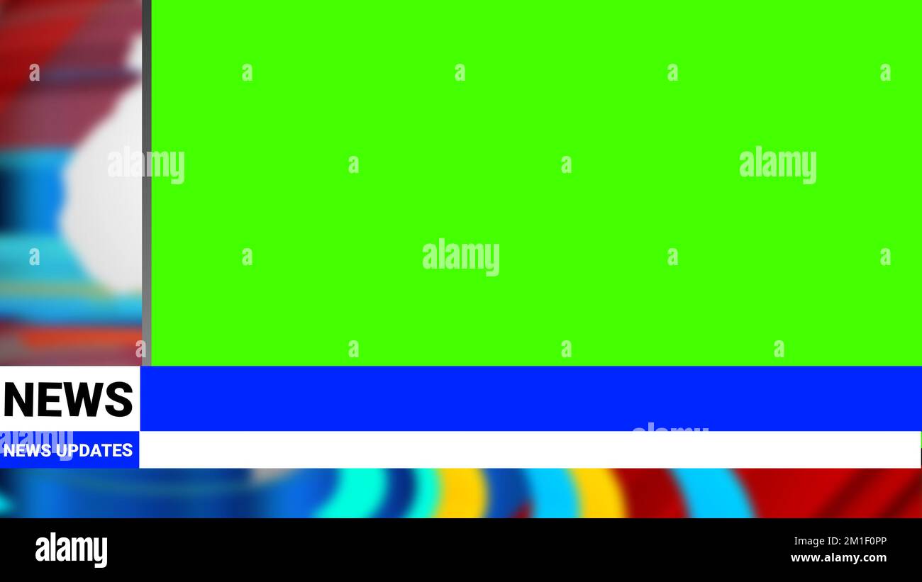Live News background with big green screen on blur background