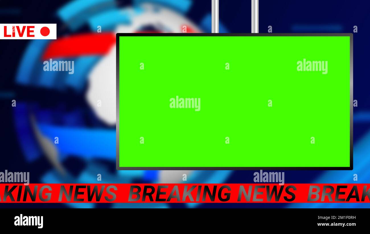 live, breaking, report and News background with green screen television