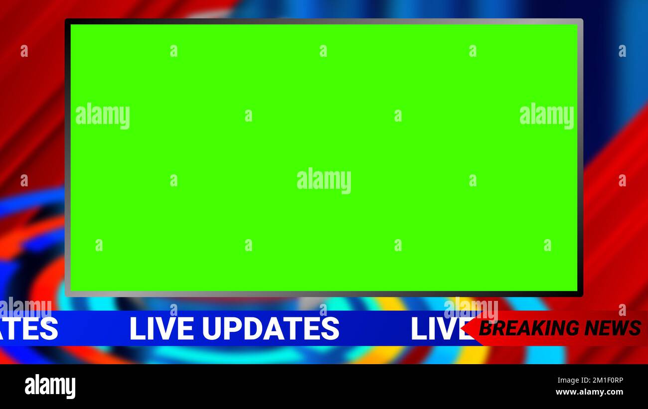 Live News background with big green screen on blur background
