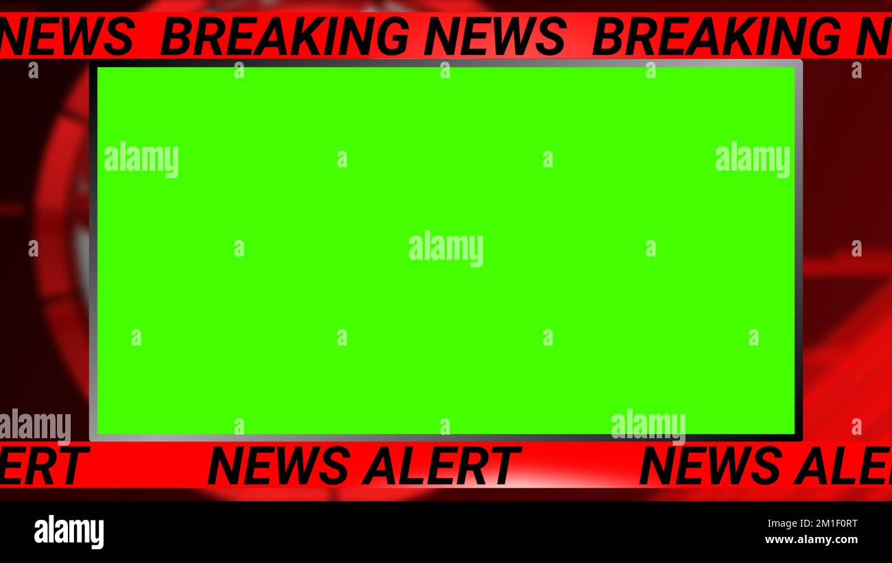 Live News background with big green screen on blur background