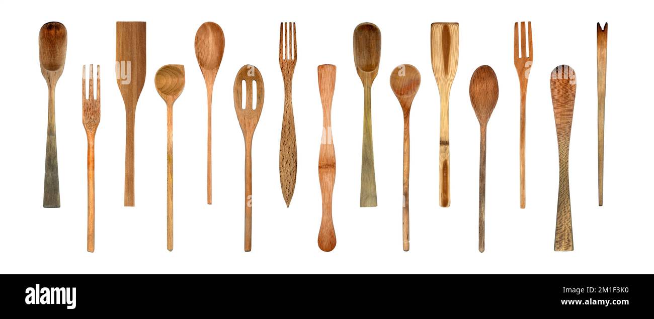 Topview of Set Cooking Wooden Utensils on White Background Stock Photo ...