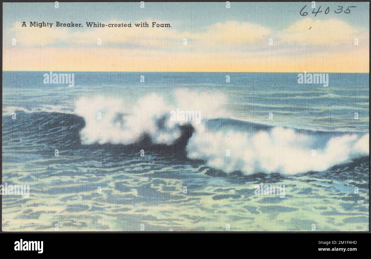 A mighty breaker, whitecrested with foam , Seas, Tichnor Brothers