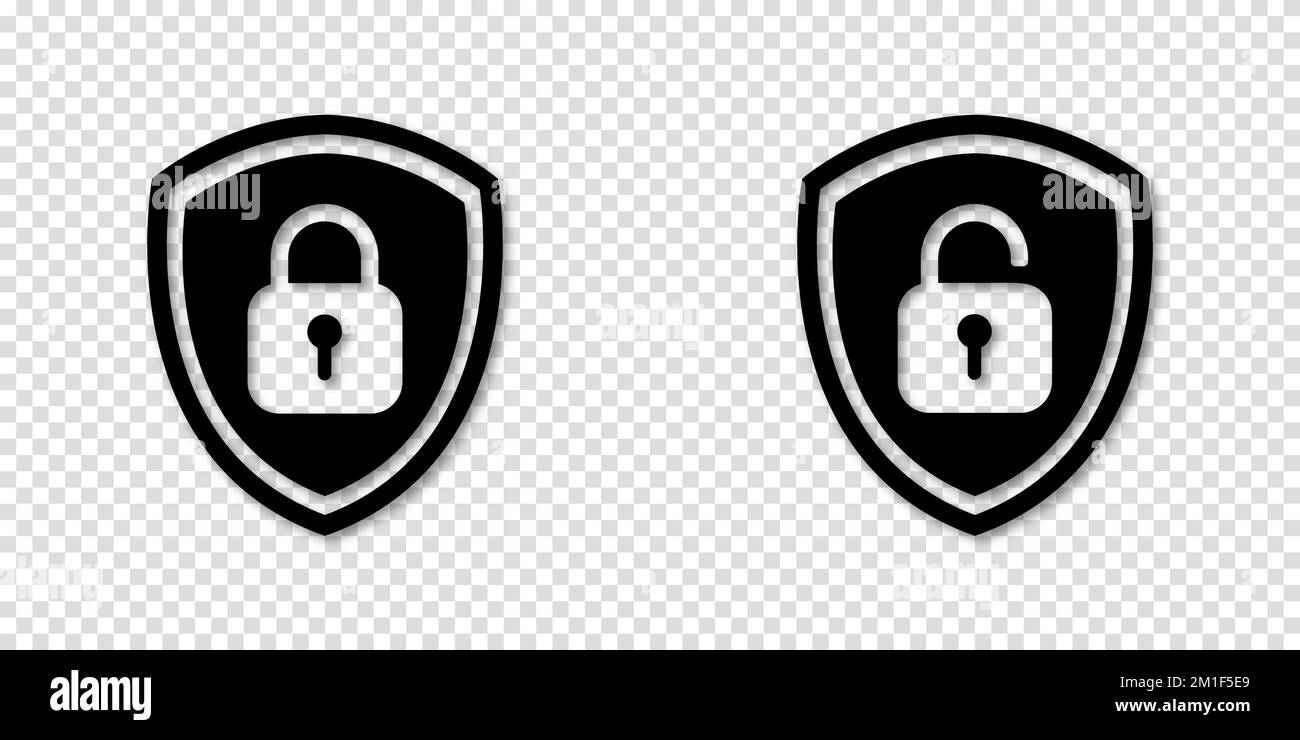 Set of Shield Lock and Unlock Icon. Symbol padlock. Vector sign