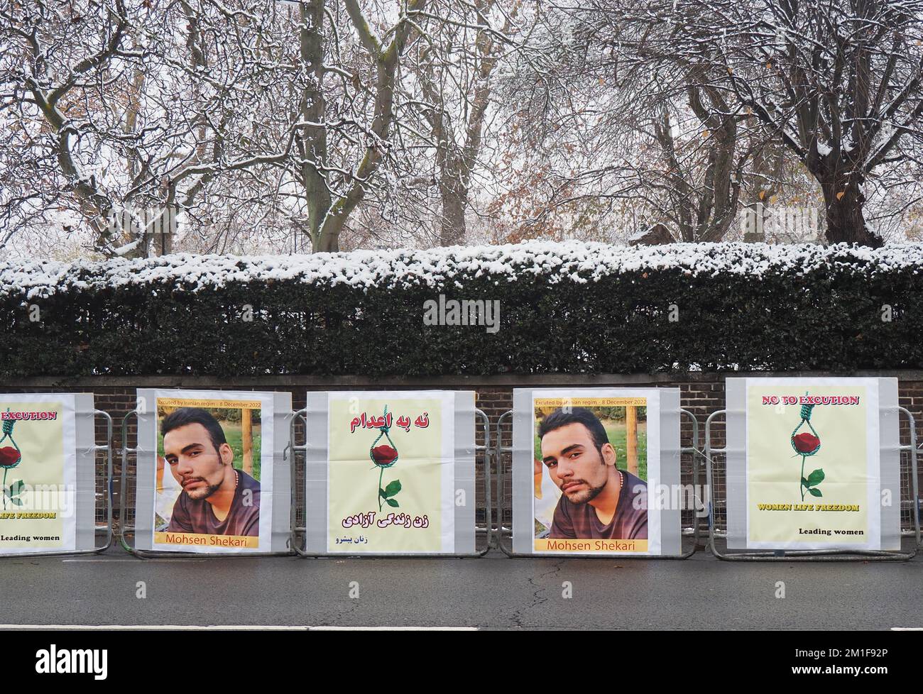 London, UK. 12th Dec, 2022. Iranian citizens demonstrate outside the Iranian Embassy in London against the Iranian dictatorship and its execution of political prisoners. Credit: Brian Minkoff/Alamy Live News Stock Photo