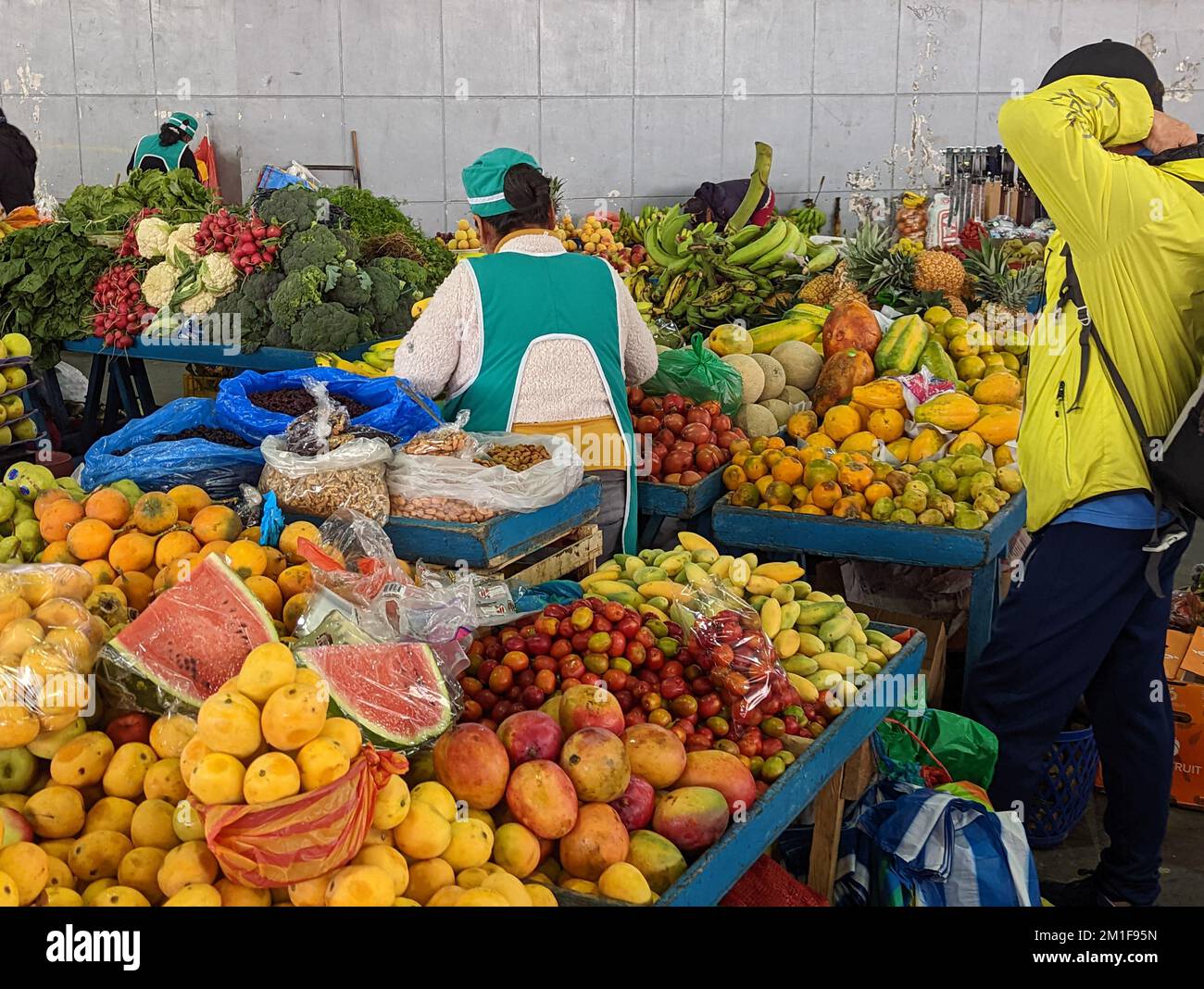 sale of fruits and vegetables in street market in ecuador Stock Photo