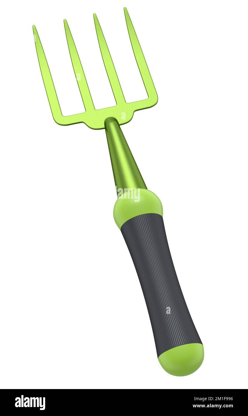 Garden pitchfork or fork with wooden handle for harvesting hay isolated