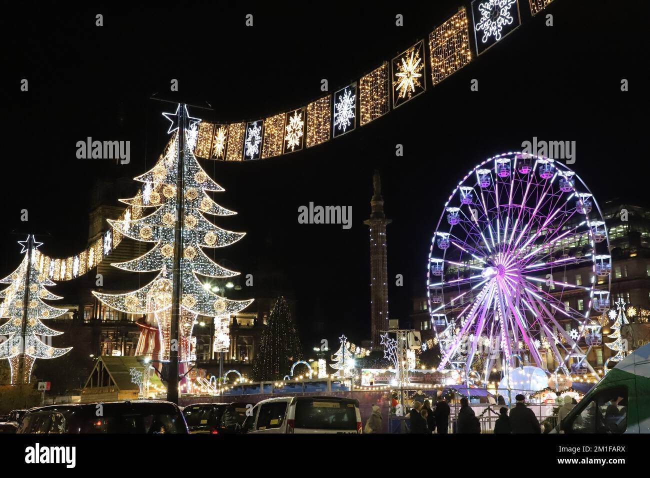 Square with Ferris wheel, Christmas Tree and decorations Glasgow