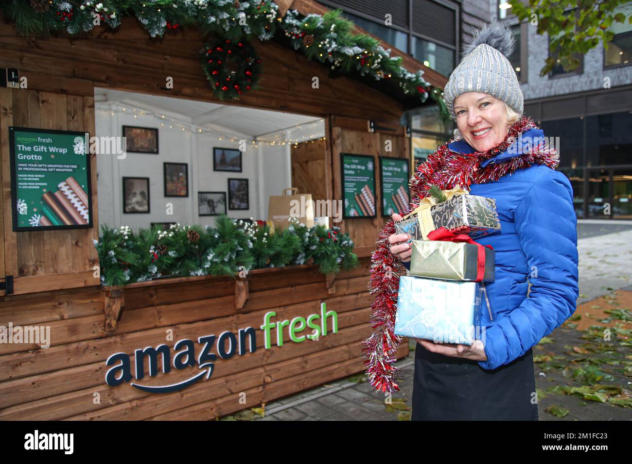 EDITORIAL USE ONLY Professional gift wrapper, Jane Means wraps presents