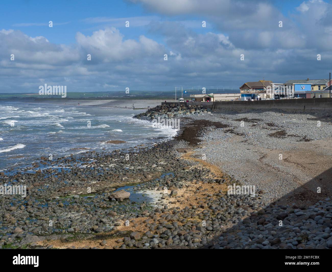 The seafront and beach at the seaside village of Westward Ho!, North Devon, England. Stock Photo