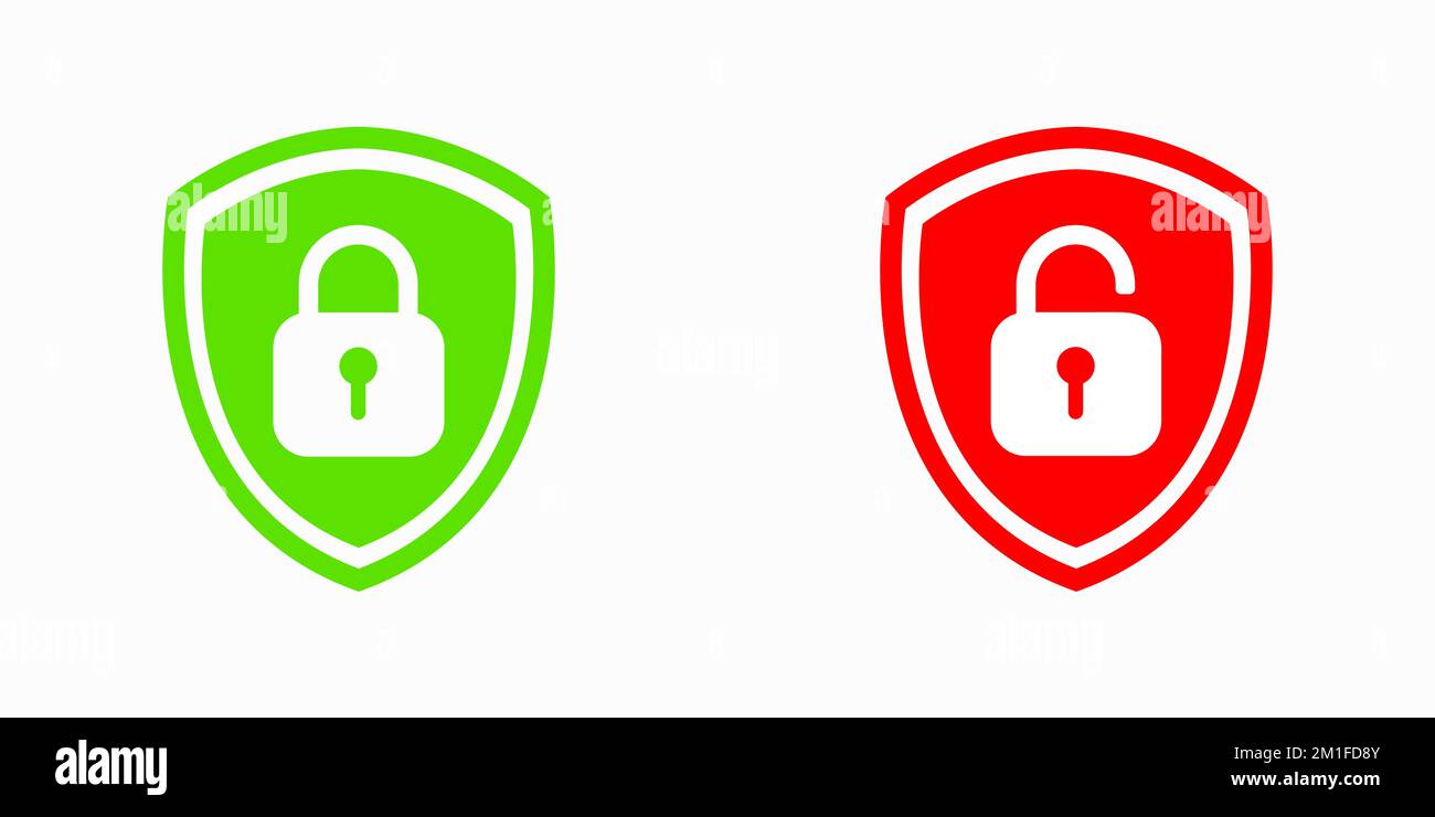 Set of Shield Lock and Unlock Icon. Symbol padlock. Vector sign