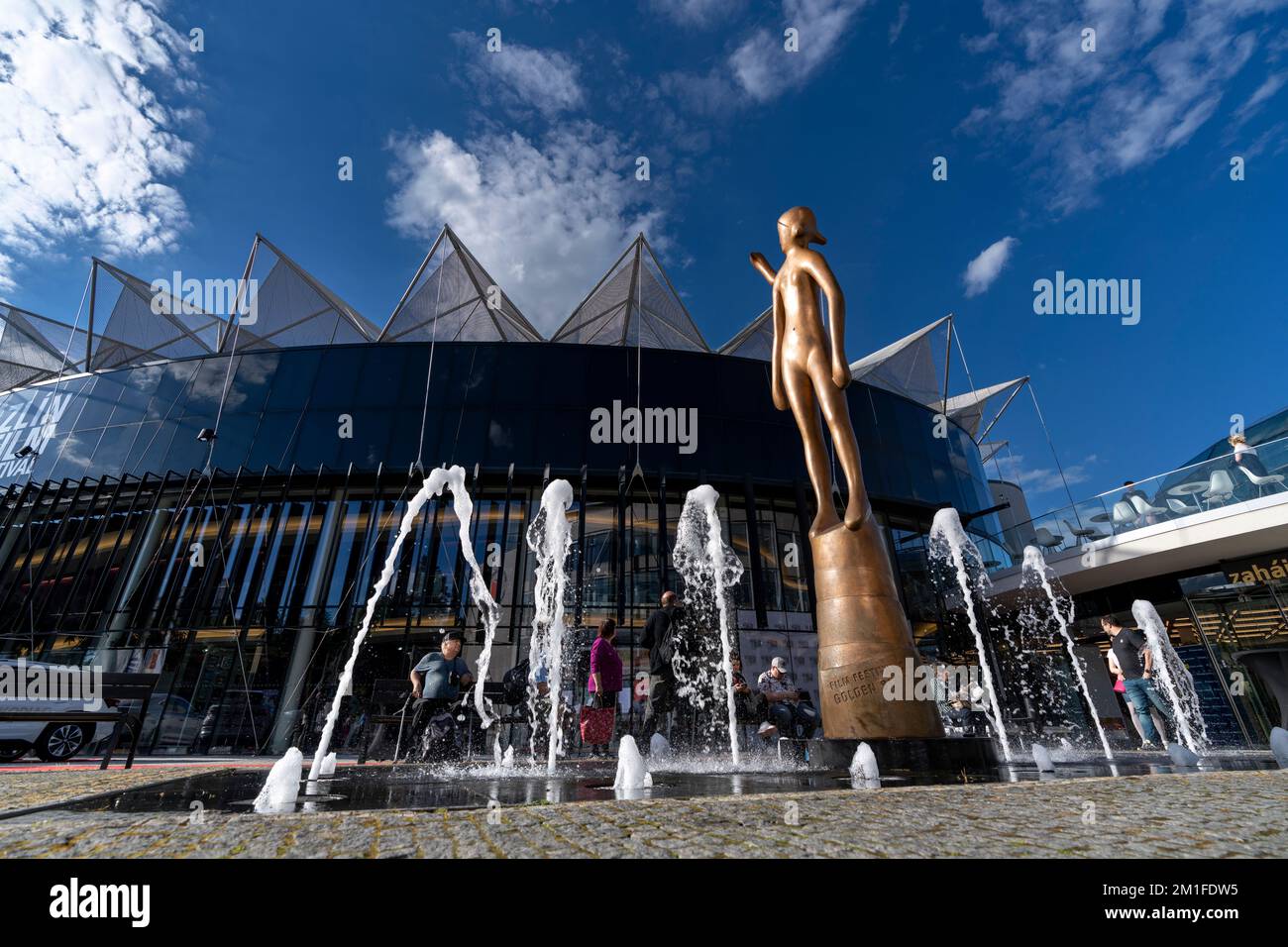 statue of golden shoe in front of the congress centre in Zlin, the first day of film festival for chidlren  (CTK Photo/Ondrej Zaruba) Stock Photo