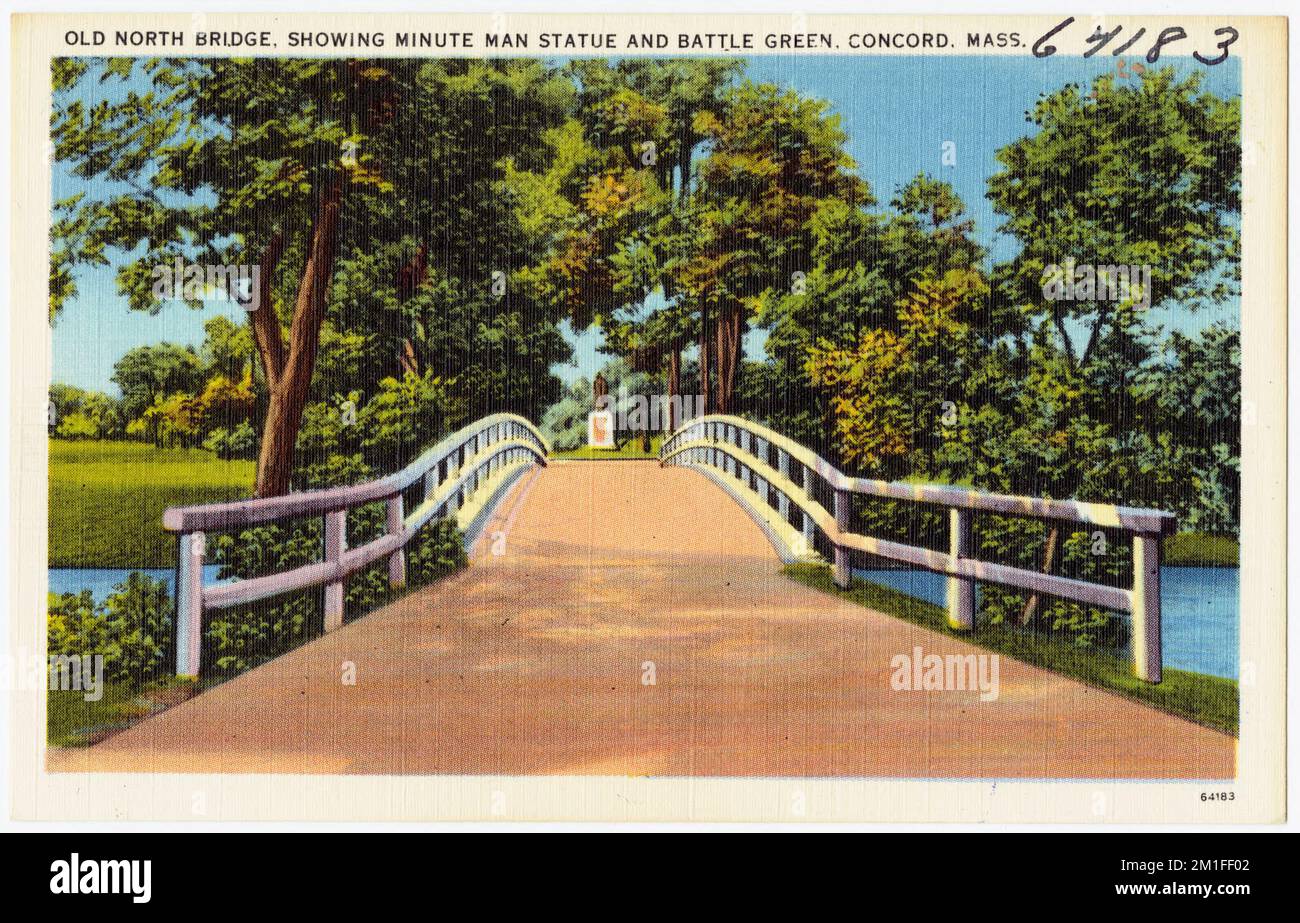 Old North Bridge, showing Minute Man Statue and Battle Green, Concord