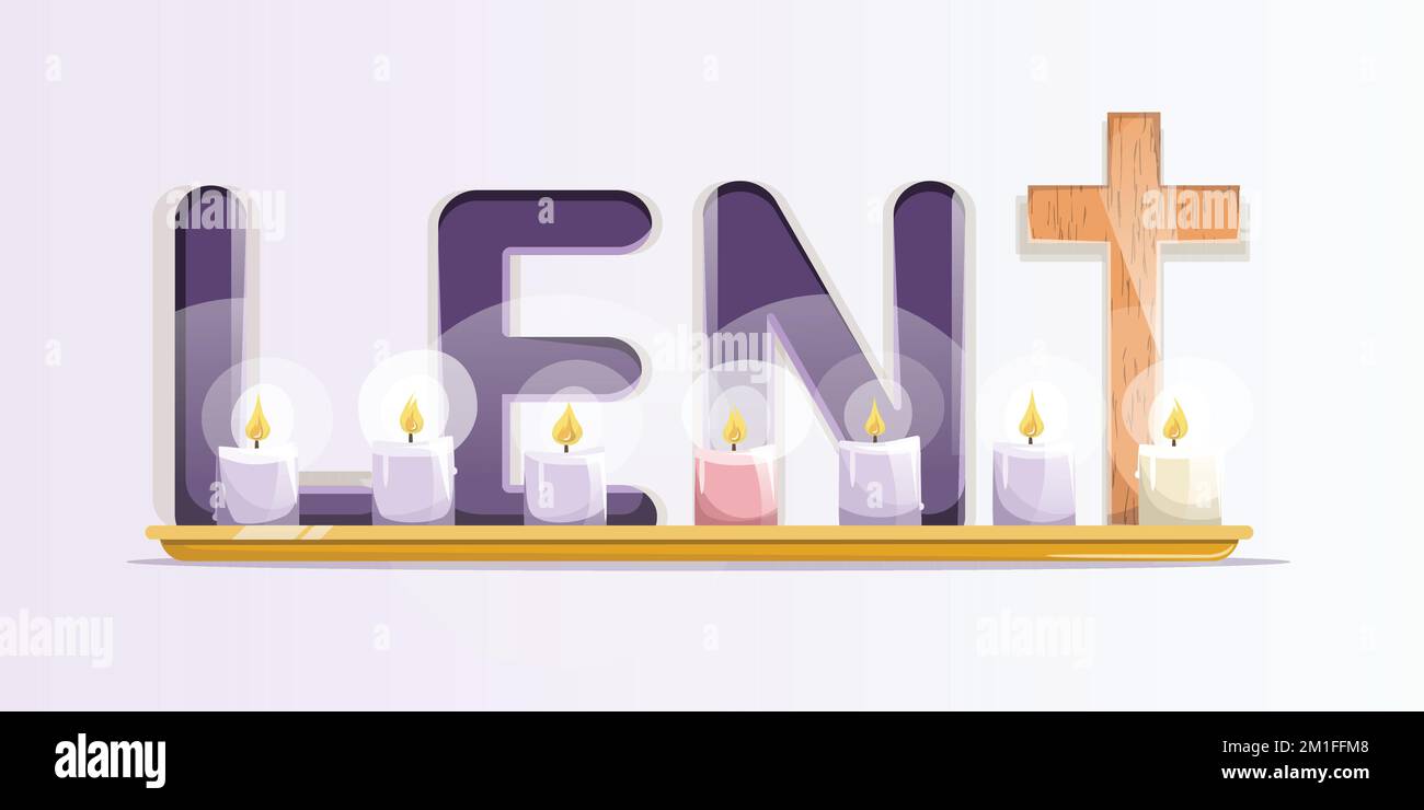 Lent season concept with a cross and candles. Vector illustration Stock
