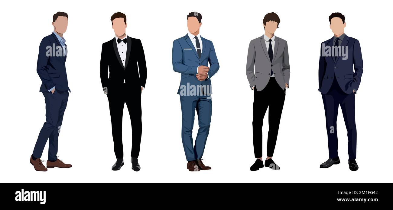 Set of businessmen on a white background in business suits in a flat ...