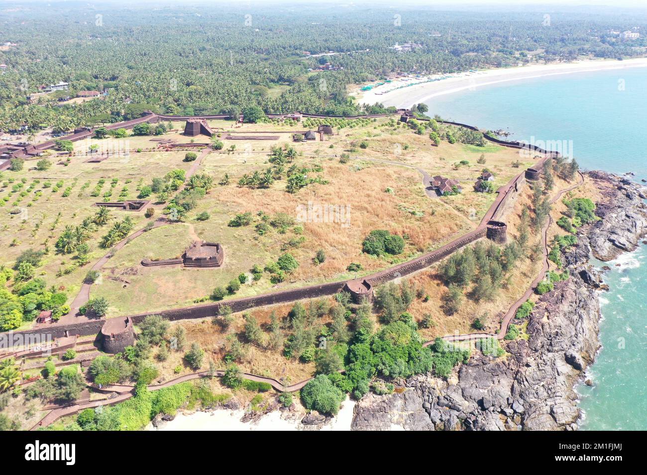 Aerial View of Bekal Fort and Beach located at Kasaragod, Kerala, India Stock Photo