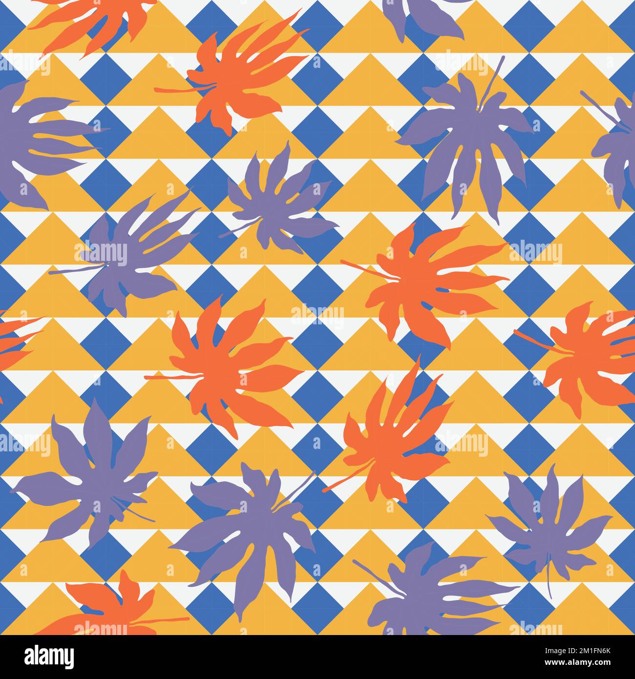 Japanese aralia leaves seamless pattern on geometric background ...