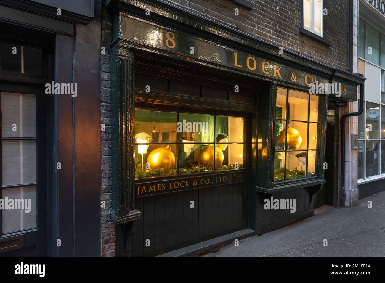 The rear of Lock and Co in Crown Passage St James, the oldest shop in the World. Stock Photo
