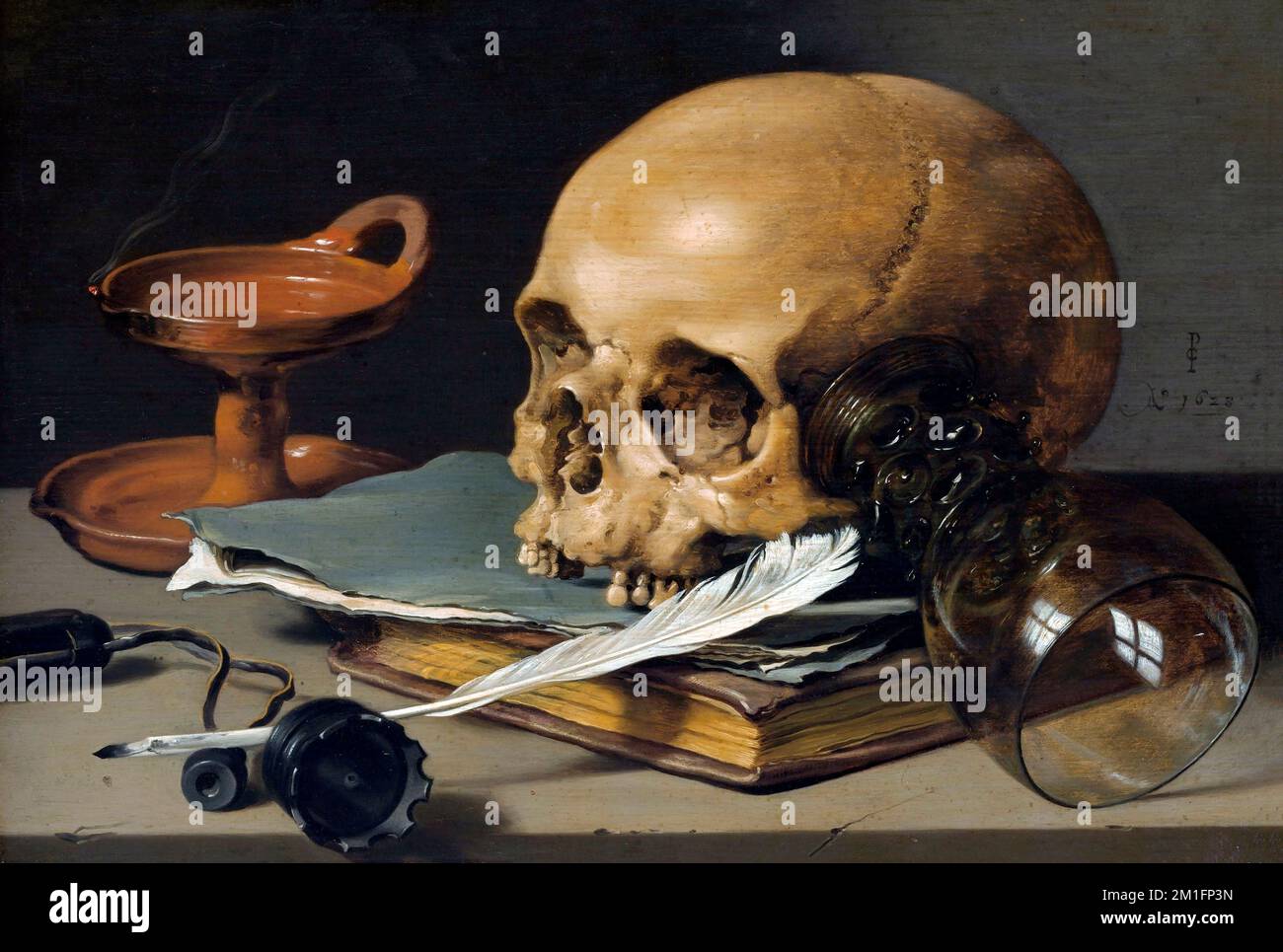 Still life skull writing quill hi-res stock photography and