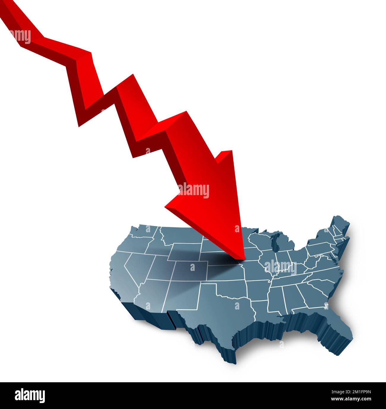 American recession and USA economy contraction cycle as a US decline or United States declining business activity and economic crisis Stock Photo